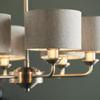 99151 Highclere 6 Light Pendant Brushed Chrome Plate & Natural Linen