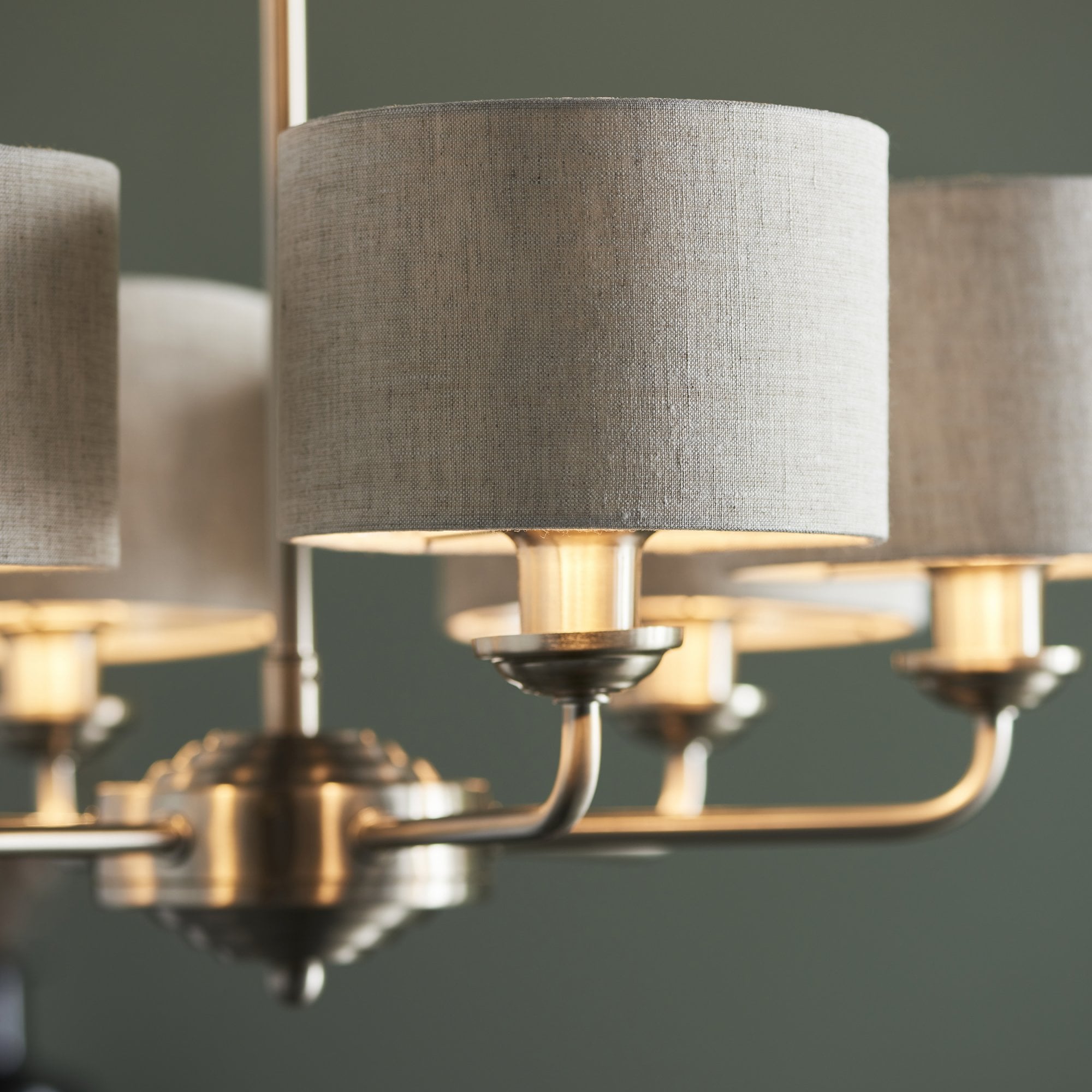 99151 Highclere 6 Light Pendant Brushed Chrome Plate & Natural Linen