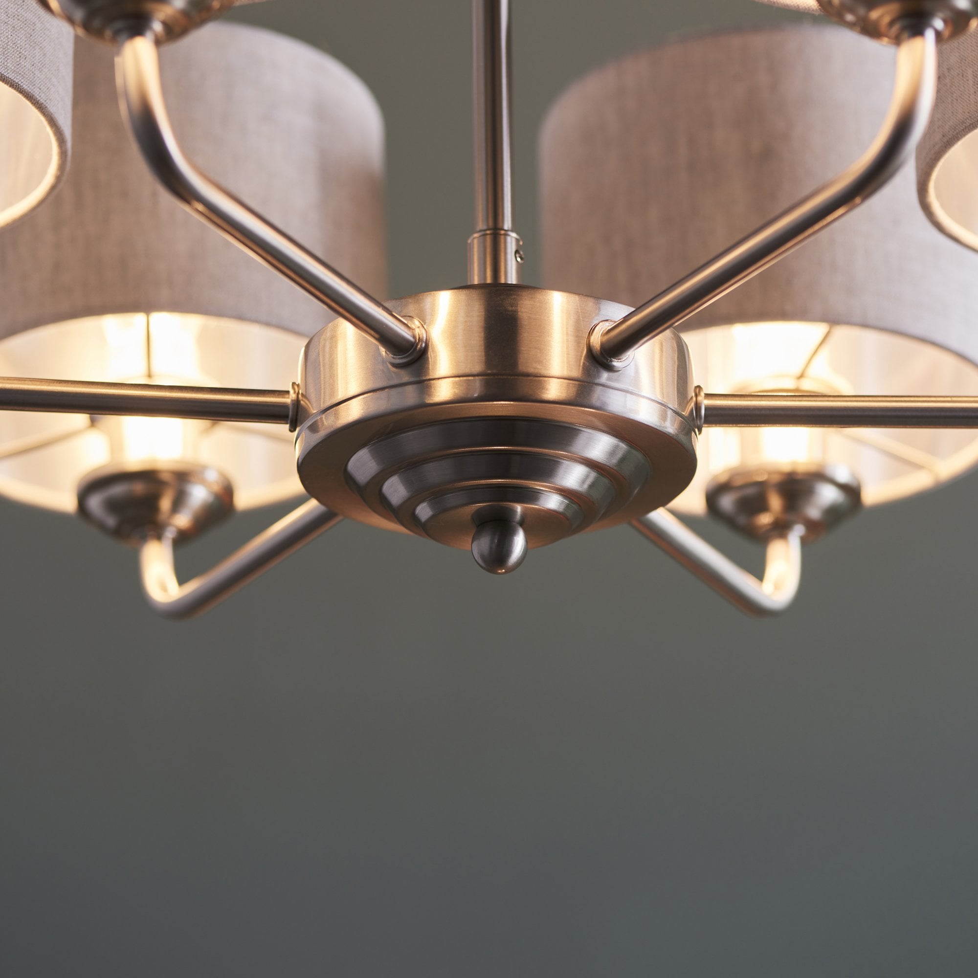 99151 Highclere 6 Light Pendant Brushed Chrome Plate & Natural Linen