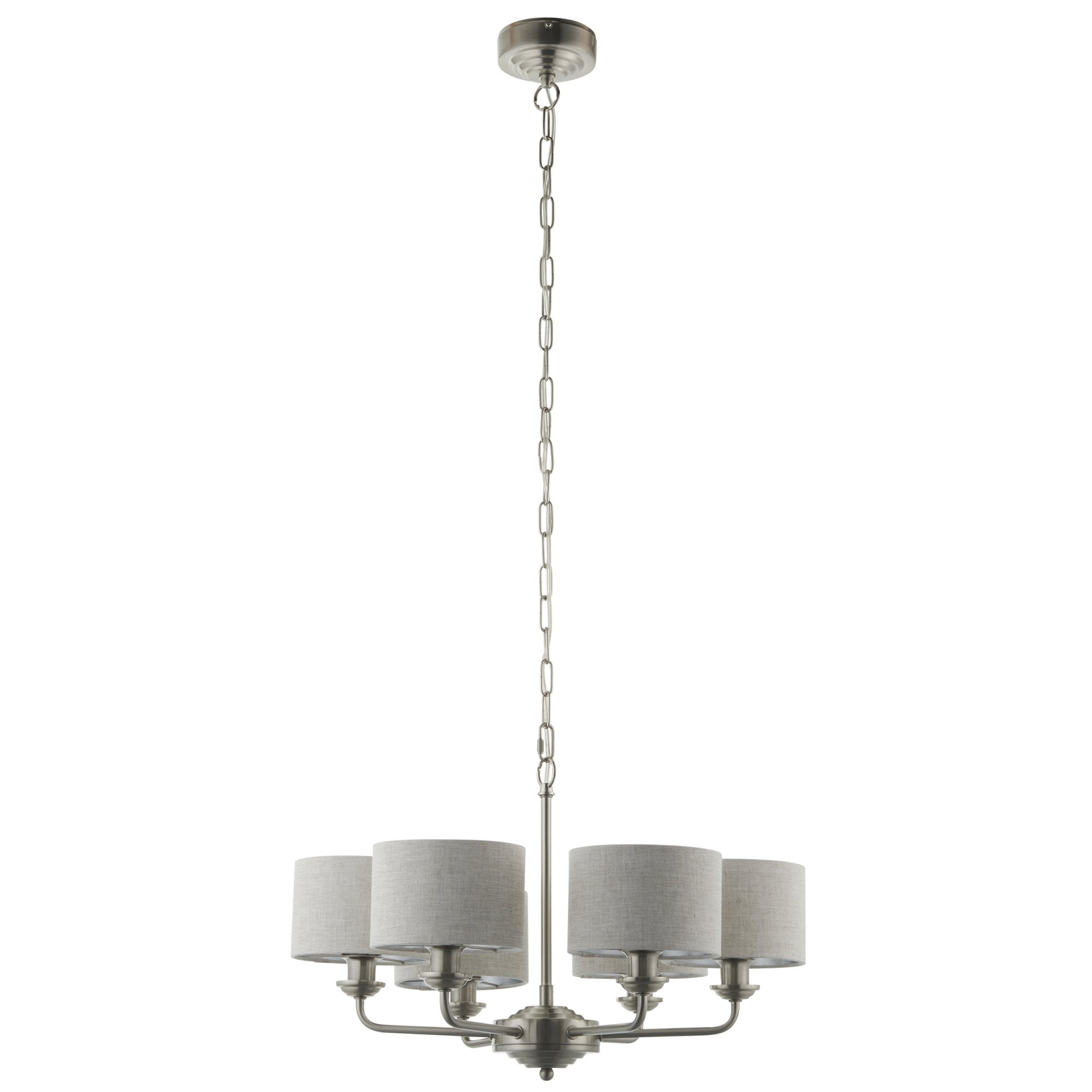 99151 Highclere 6 Light Pendant Brushed Chrome Plate & Natural Linen