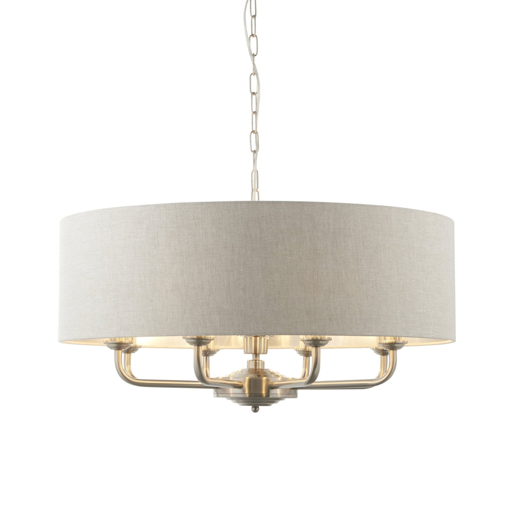 99152 Highclere 8 Light Pendant Brushed Chrome Plate & Natural Linen