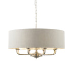 99152 Highclere 8 Light Pendant Brushed Chrome Plate & Natural Linen