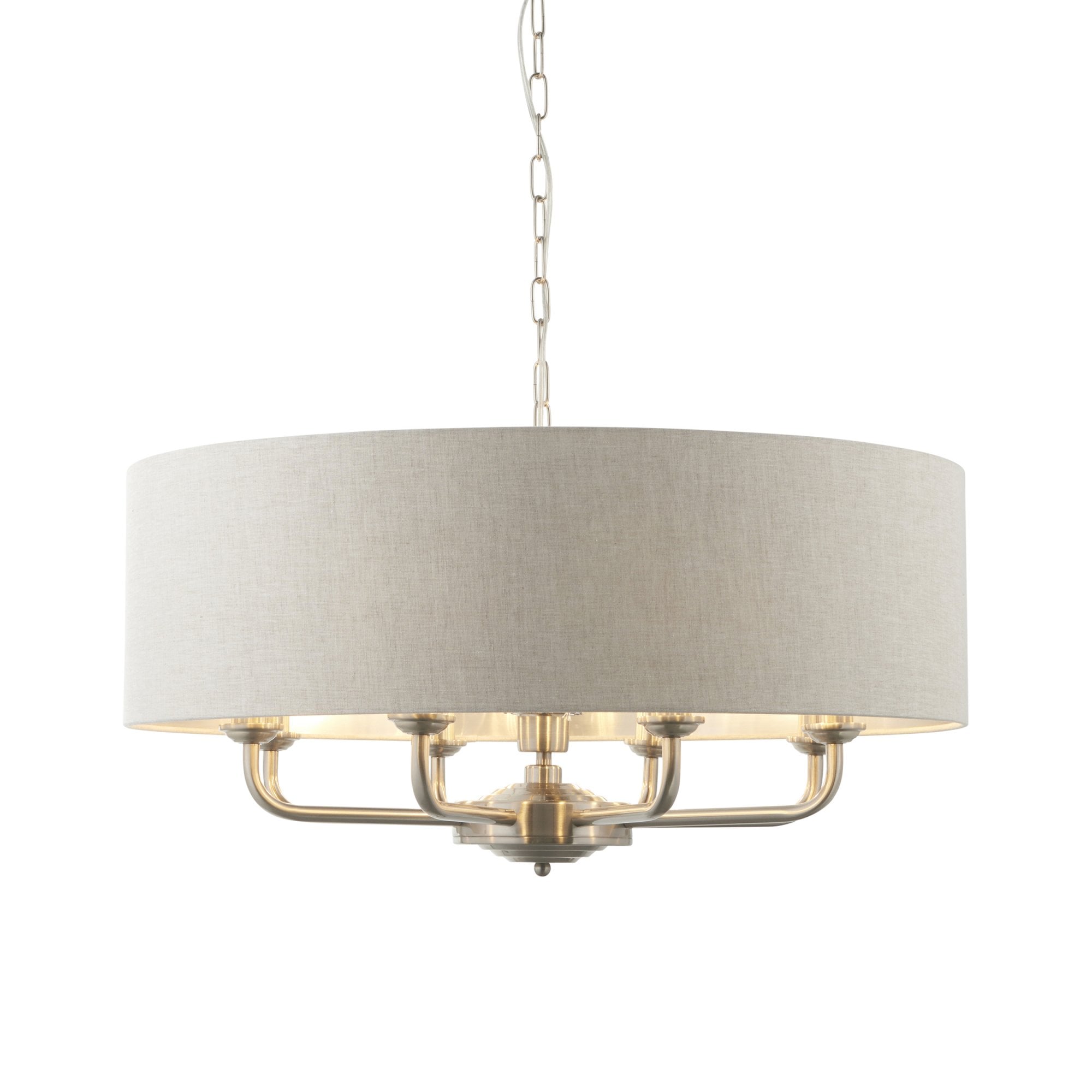99152 Highclere 8 Light Pendant Brushed Chrome Plate & Natural Linen