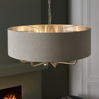 99152 Highclere 8 Light Pendant Brushed Chrome Plate & Natural Linen