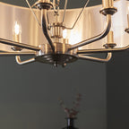 99152 Highclere 8 Light Pendant Brushed Chrome Plate & Natural Linen