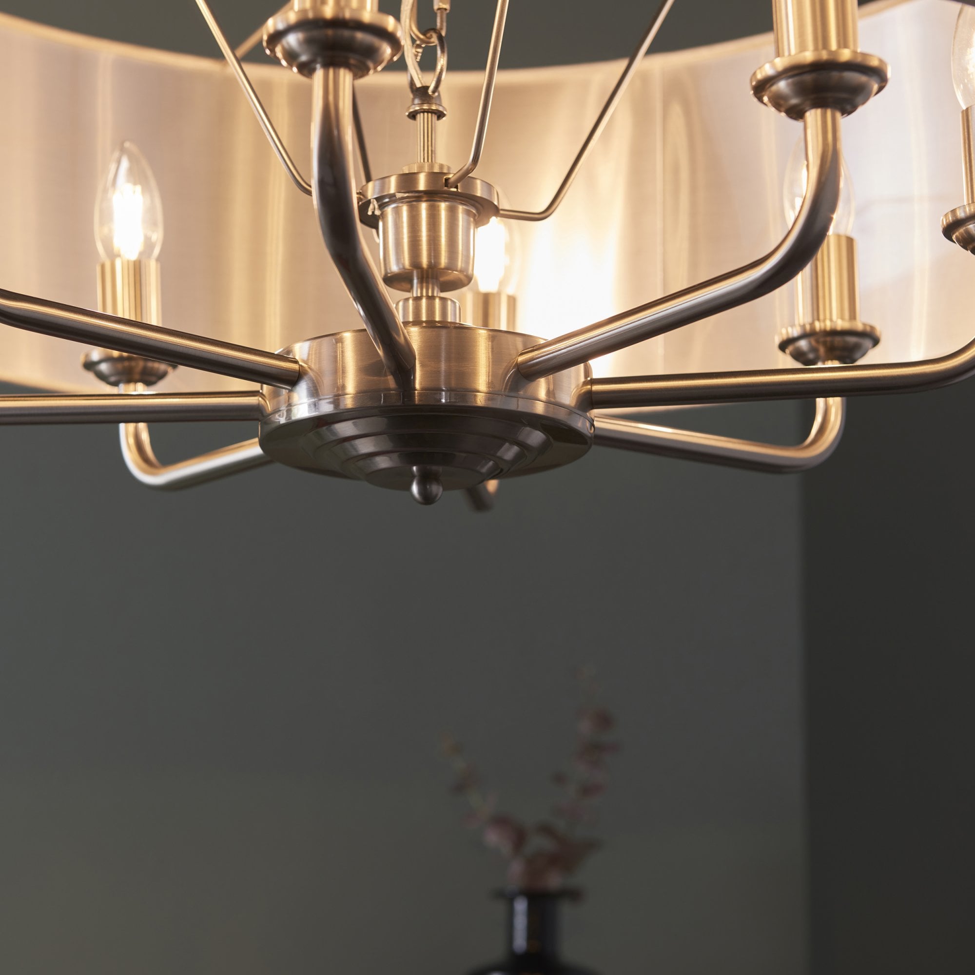 99152 Highclere 8 Light Pendant Brushed Chrome Plate & Natural Linen