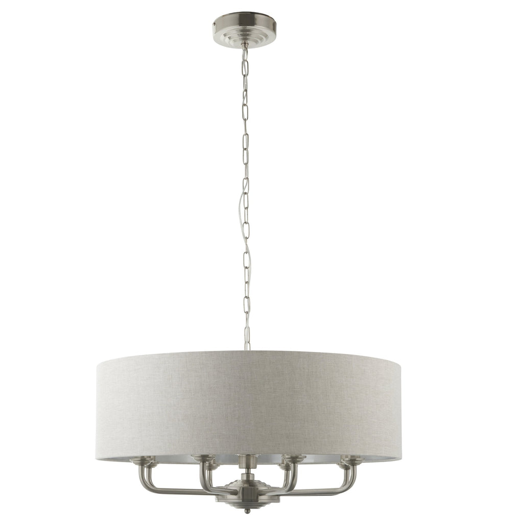 99152 Highclere 8 Light Pendant Brushed Chrome Plate & Natural Linen