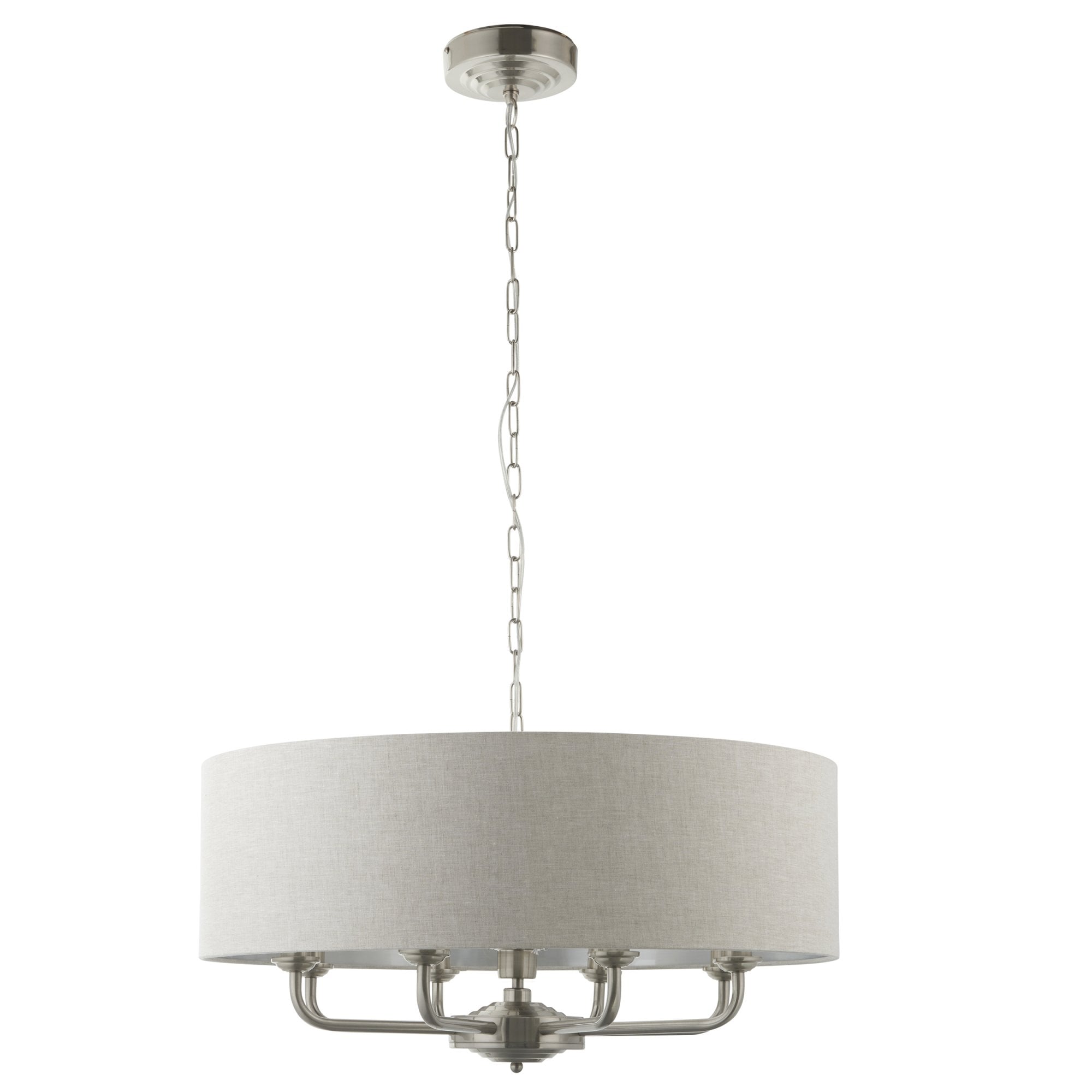99152 Highclere 8 Light Pendant Brushed Chrome Plate & Natural Linen