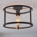 101540 Hopton 1 Light Flush Ceiling Light Matt Black & Clear Glass