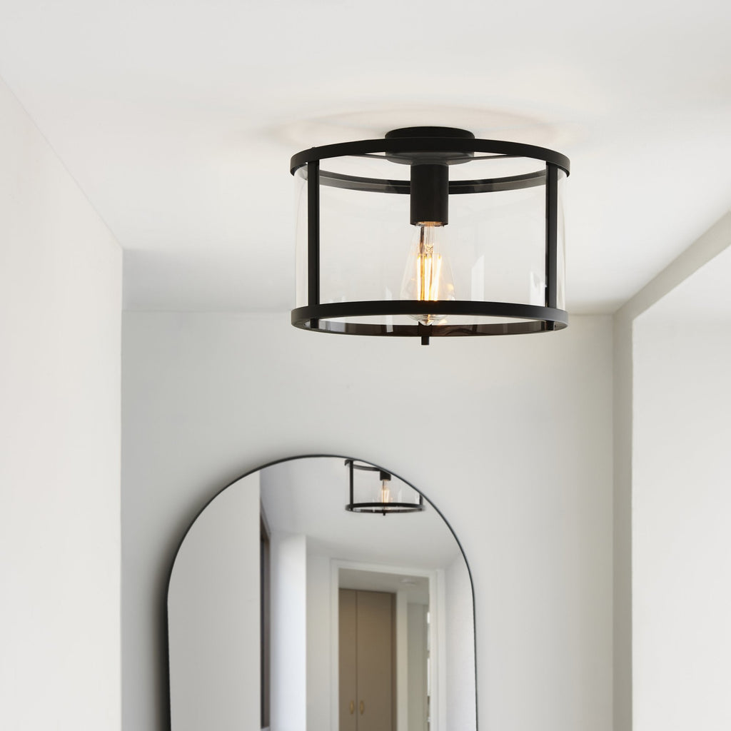 101540 Hopton 1 Light Flush Ceiling Light Matt Black & Clear Glass