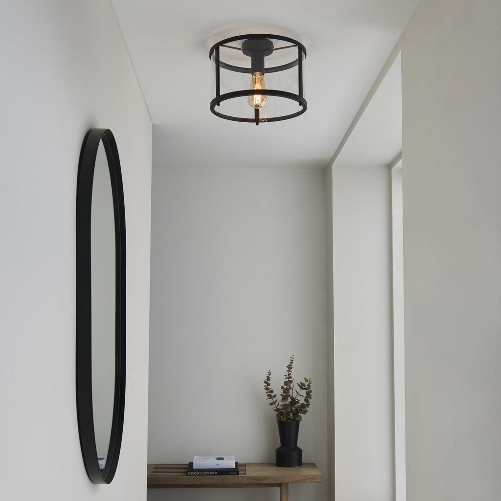 101540 Hopton 1 Light Flush Ceiling Light Matt Black & Clear Glass
