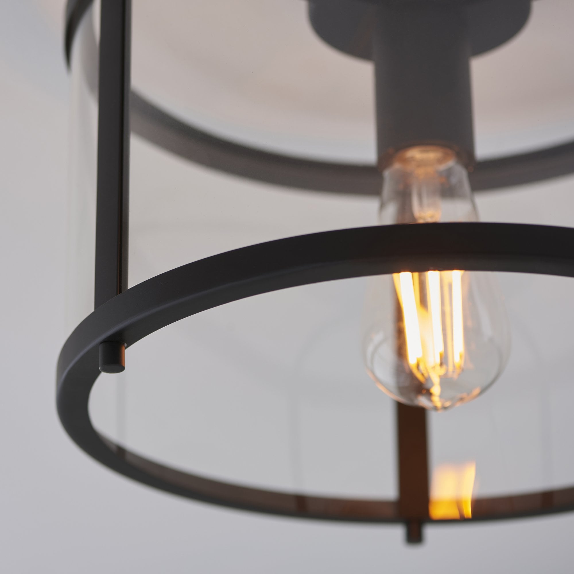101540 Hopton 1 Light Flush Ceiling Light Matt Black & Clear Glass