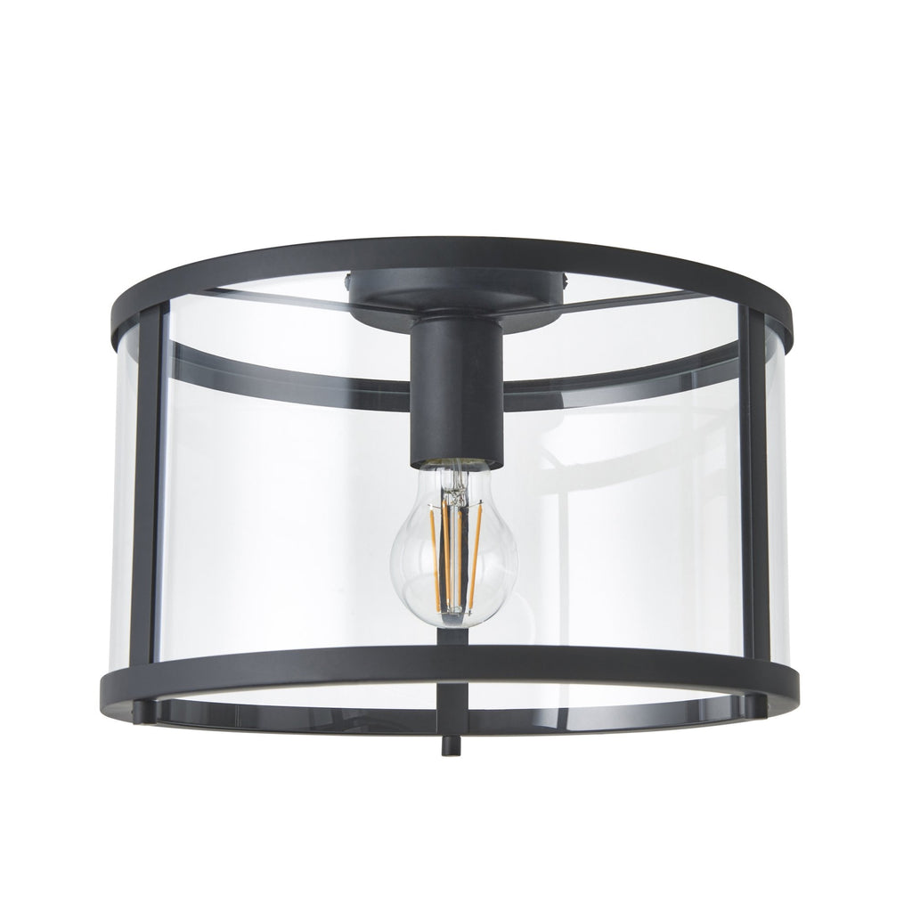 101540 Hopton 1 Light Flush Ceiling Light Matt Black & Clear Glass