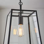101541 Hurst 1 Light Pendant Matt Black & Clear Glass