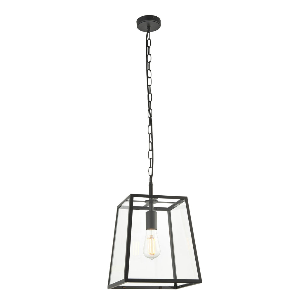 101541 Hurst 1 Light Pendant Matt Black & Clear Glass