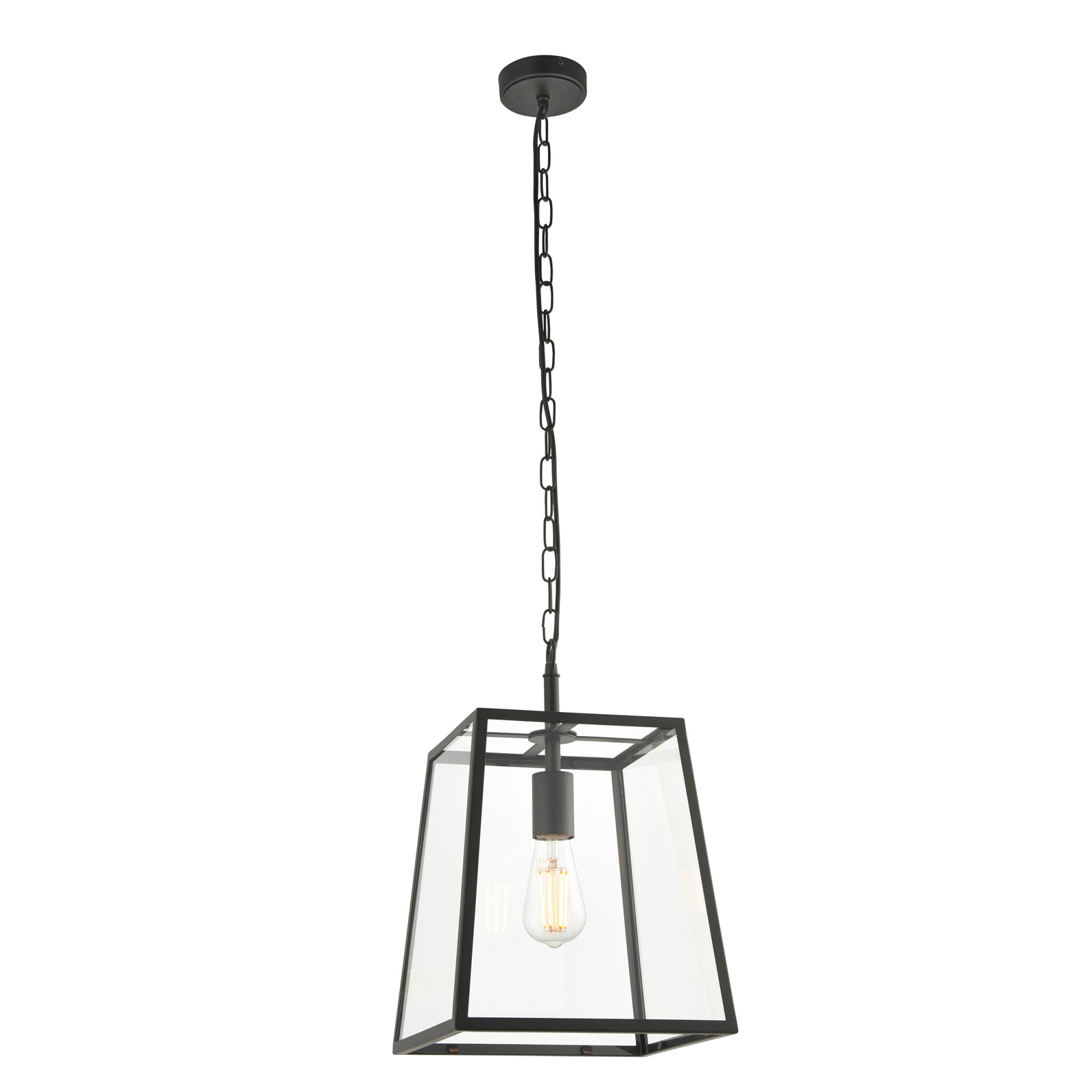101541 Hurst 1 Light Pendant Matt Black & Clear Glass