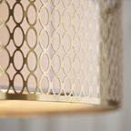 101568 Cordero 3 Light Flush Ceiling Light Gold Effect Plate, White Fabric & Frosted Glass