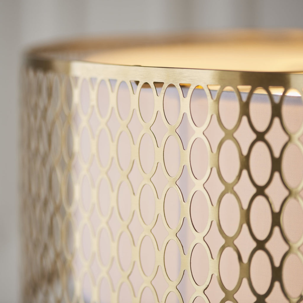 101569 Cordero 3 Light Pendant Gold Effect Plate, White Fabric & Frosted Glass