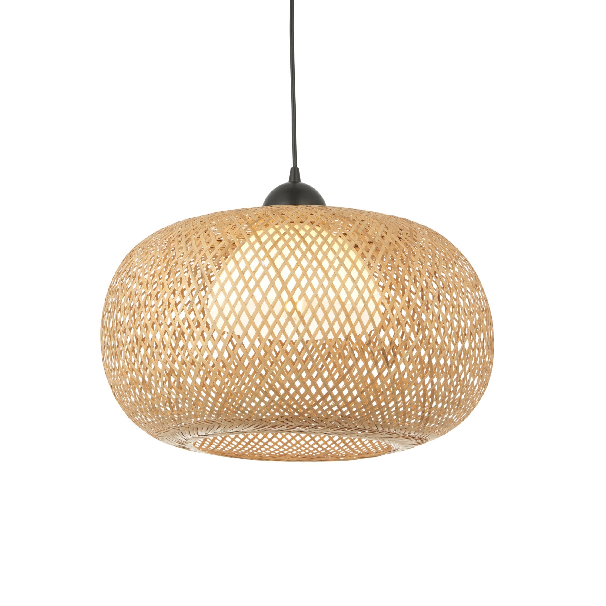 101572 Bali 1 Light Pendant Natural Bamboo, White Pc & Matt Black