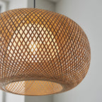 101572 Bali 1 Light Pendant Natural Bamboo, White Pc & Matt Black