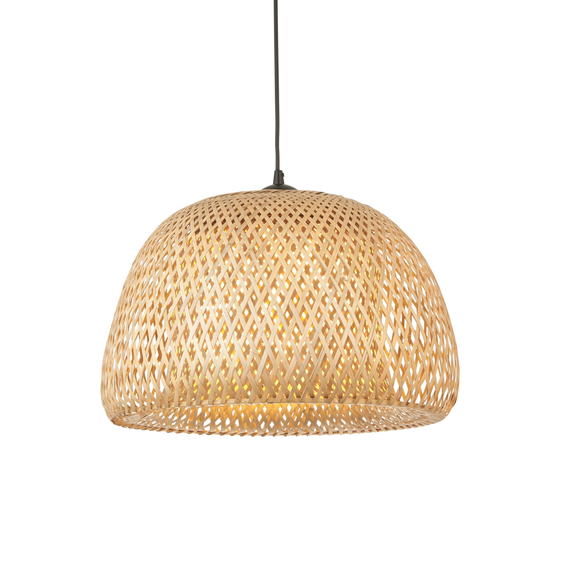 101574 Bali 1 Light Pendant Natural Bamboo, White Pc & Matt Black