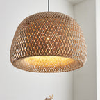 101574 Bali 1 Light Pendant Natural Bamboo, White Pc & Matt Black