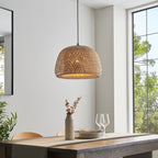 101574 Bali 1 Light Pendant Natural Bamboo, White Pc & Matt Black