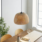 101574 Bali 1 Light Pendant Natural Bamboo, White Pc & Matt Black