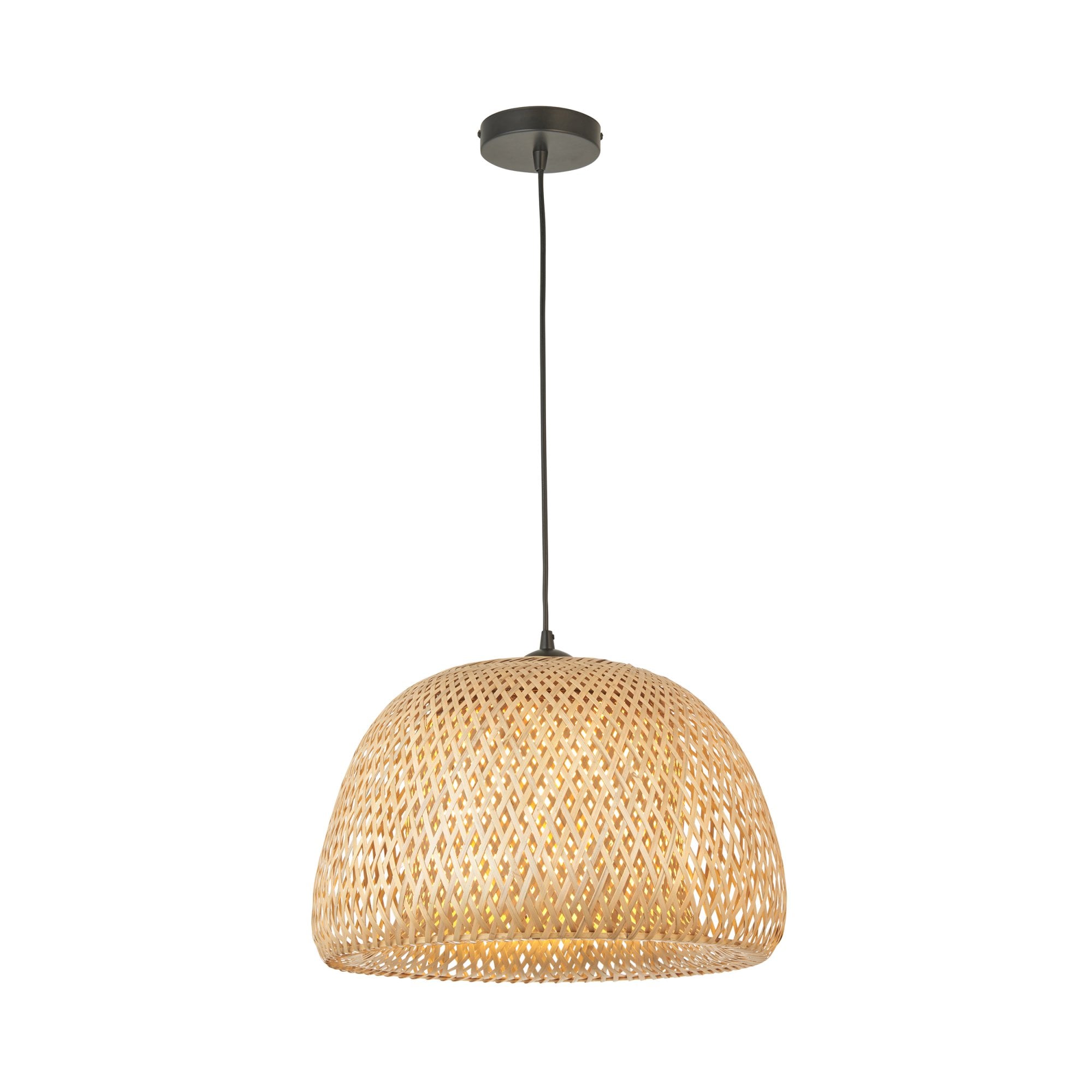 101574 Bali 1 Light Pendant Natural Bamboo, White Pc & Matt Black