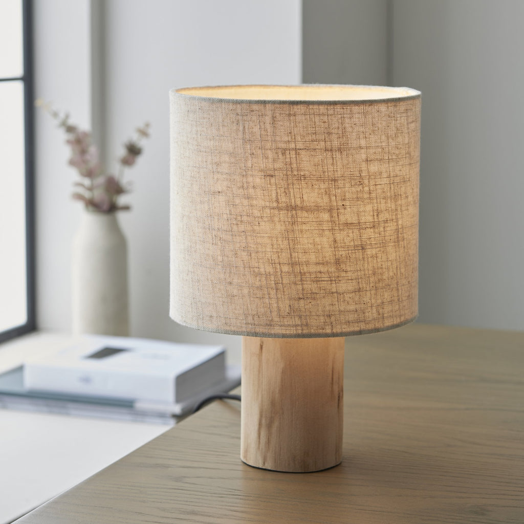 101680 Durban 1 Light Table Lamp Natural Eucalyptus Wood & Natural Linen