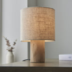 101680 Durban 1 Light Table Lamp Natural Eucalyptus Wood & Natural Linen