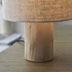 101680 Durban 1 Light Table Lamp Natural Eucalyptus Wood & Natural Linen