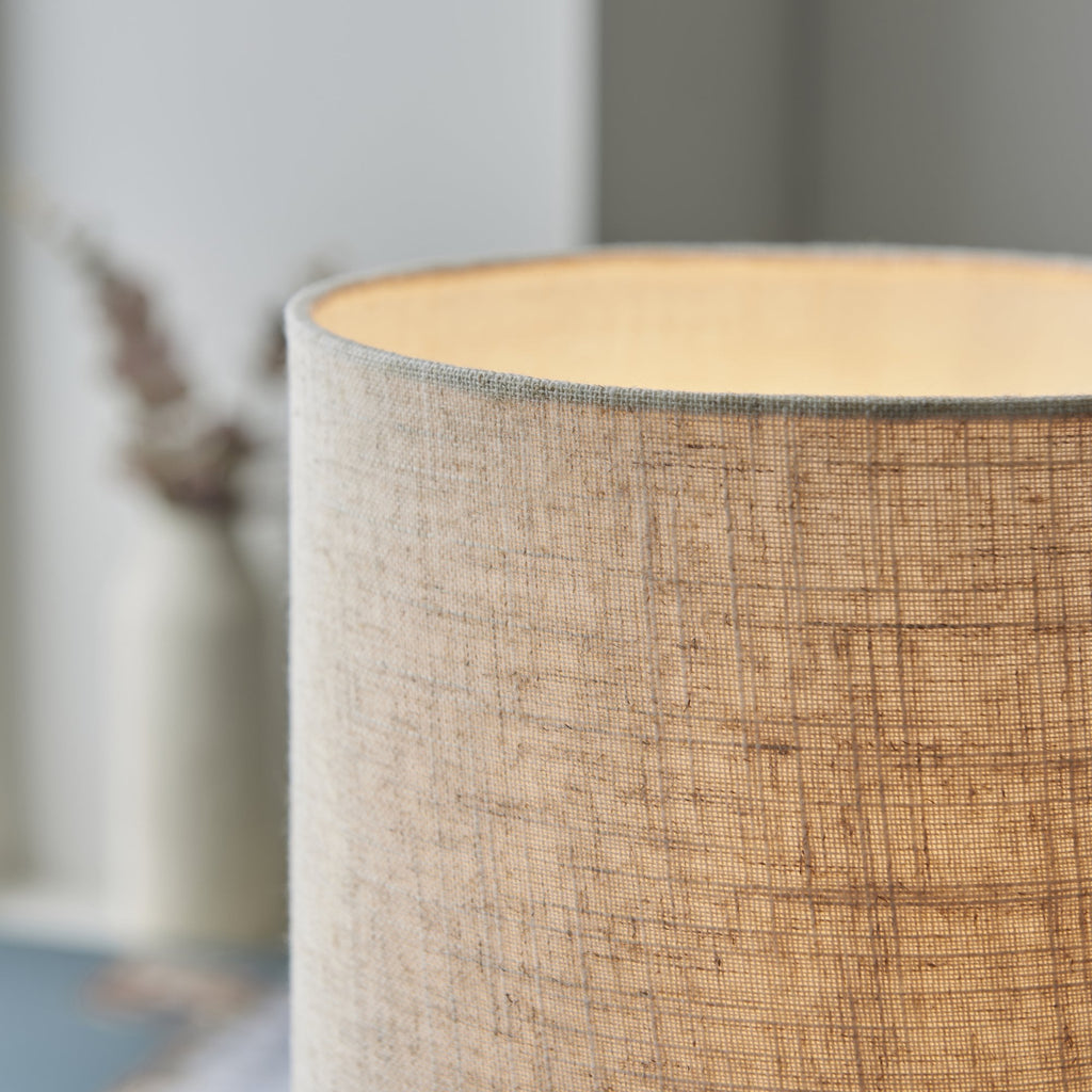 101680 Durban 1 Light Table Lamp Natural Eucalyptus Wood & Natural Linen