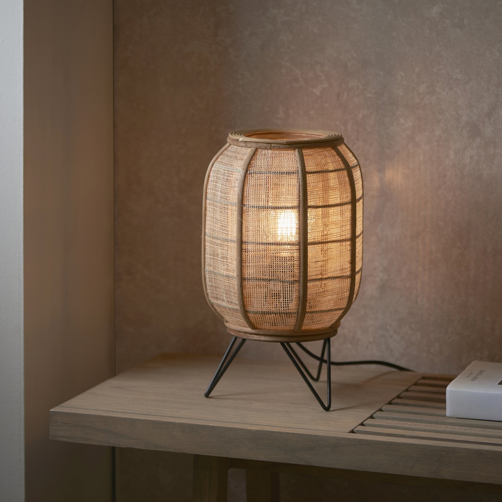 101686 Zaire 1 Light Table Lamp Natural Linen, Natural Bamboo & Matt Black