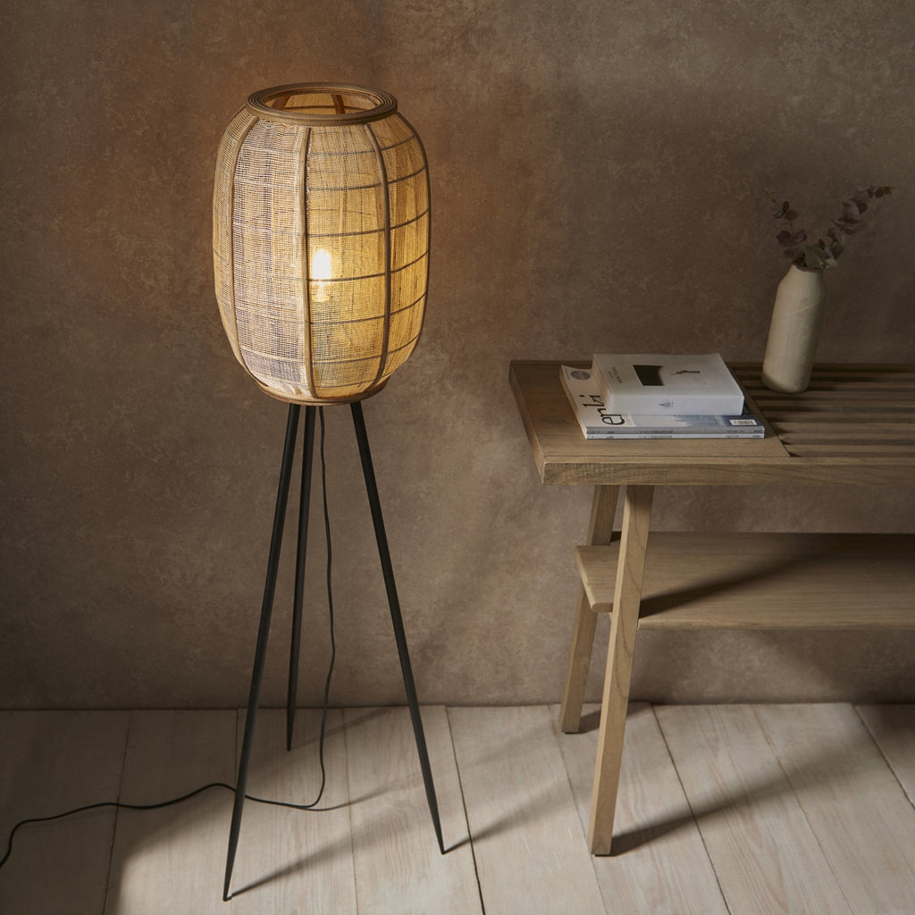 101687 Zaire 1 Light Floor Lamp Natural Linen, Natural Bamboo & Matt Black