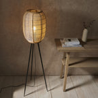 101687 Zaire 1 Light Floor Lamp Natural Linen, Natural Bamboo & Matt Black
