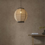 101688 Zaire 1 Light Pendant Natural Linen & Matt Black