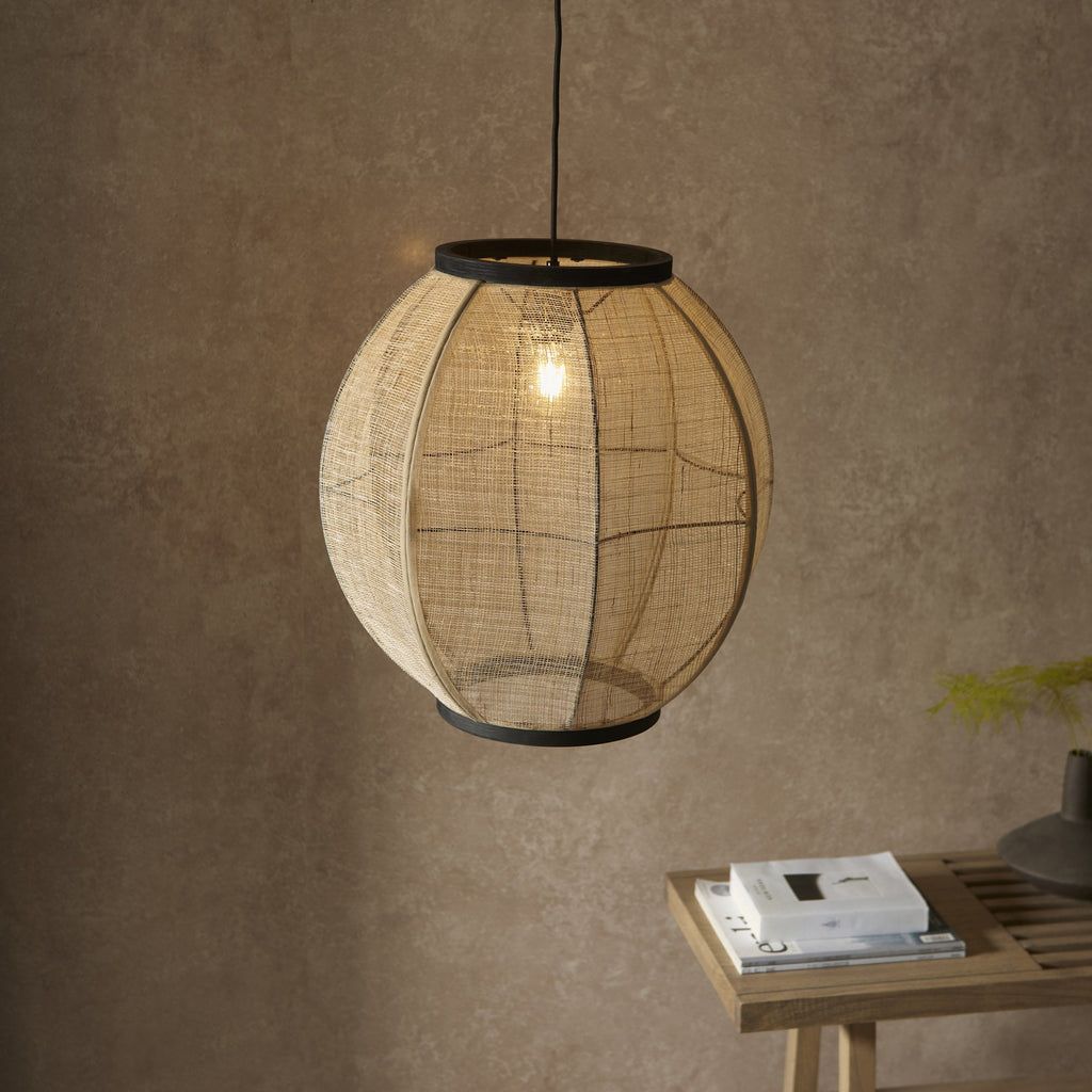 101688 Zaire 1 Light Pendant Natural Linen & Matt Black