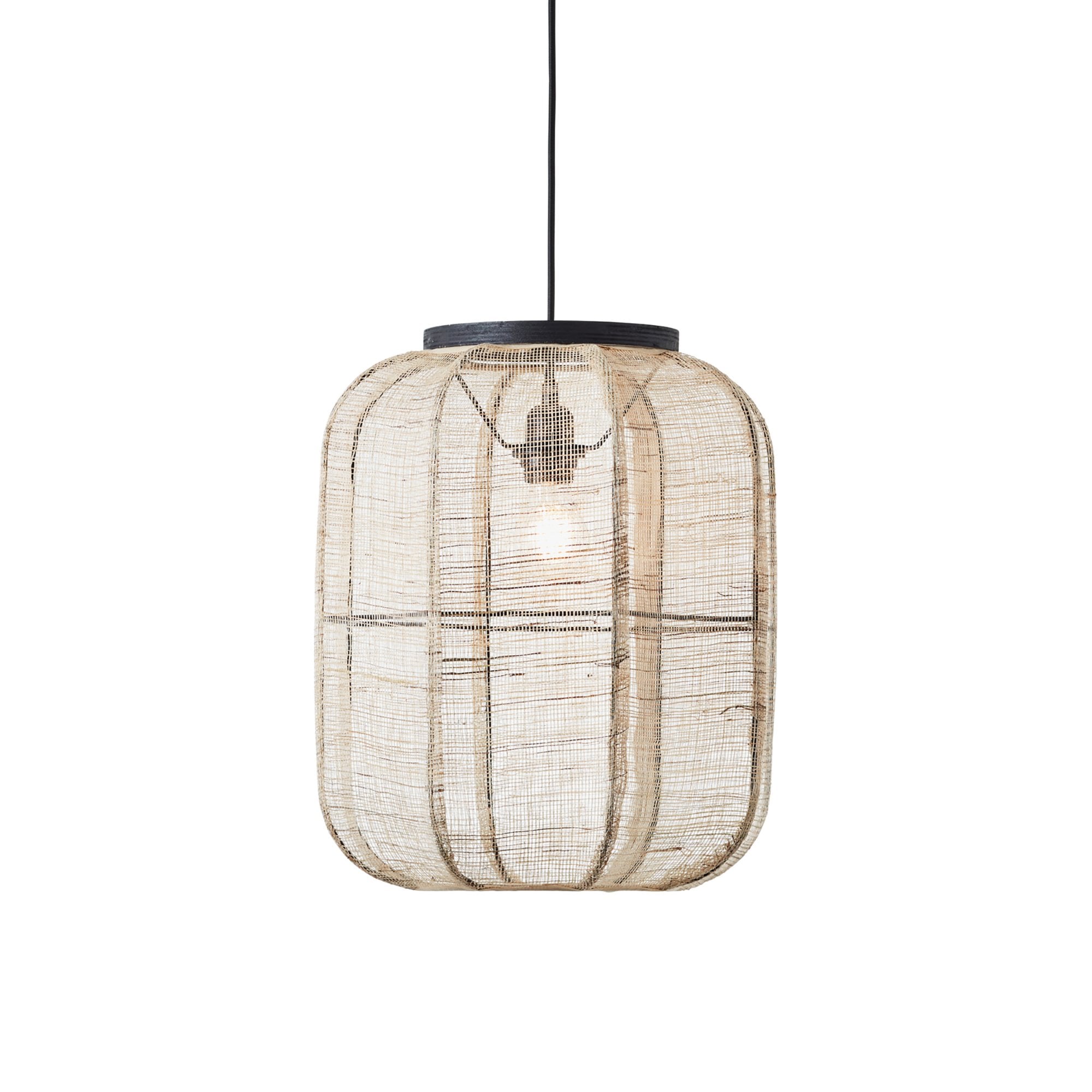 101689 Zaire 1 Light Pendant Natural Linen & Matt Black