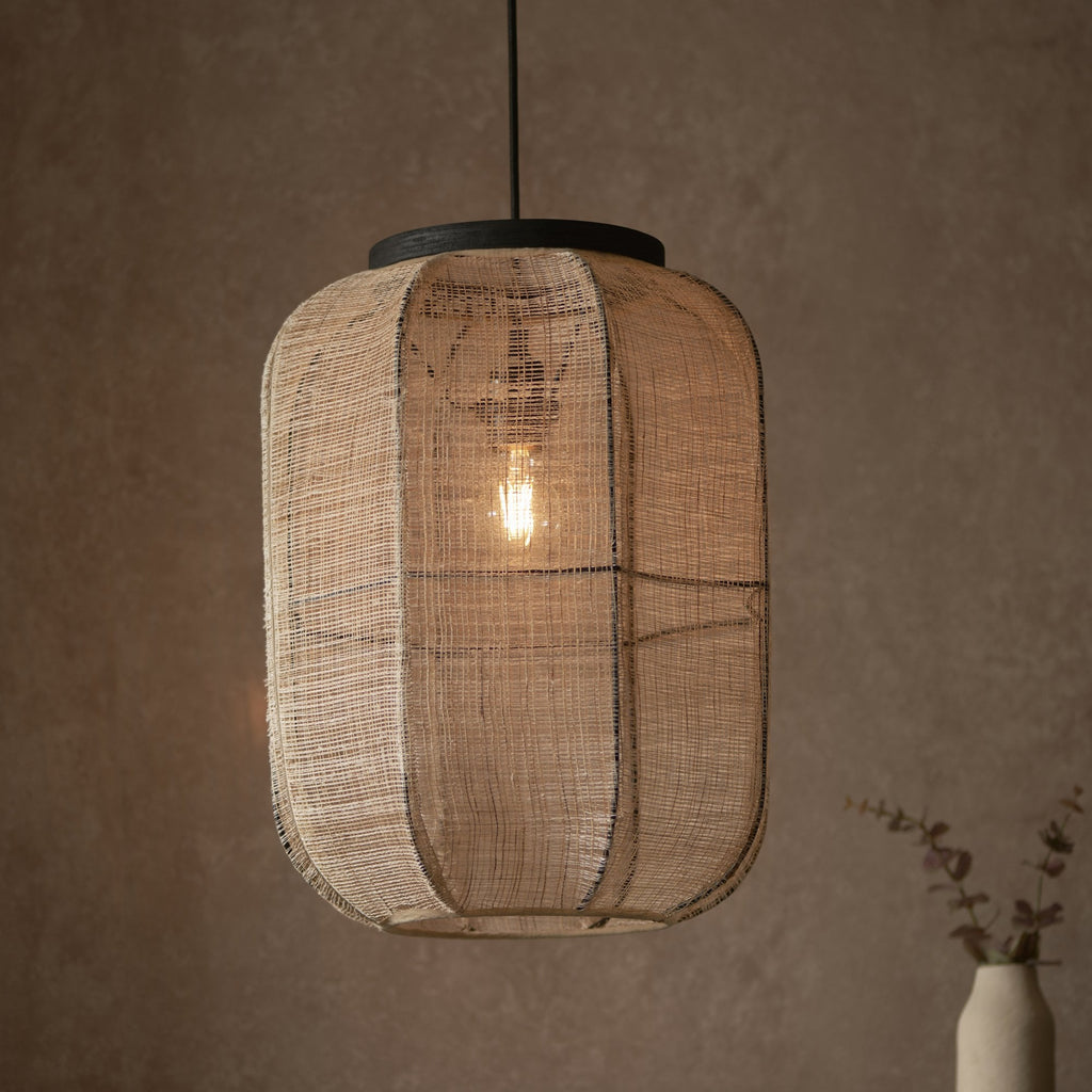 101689 Zaire 1 Light Pendant Natural Linen & Matt Black