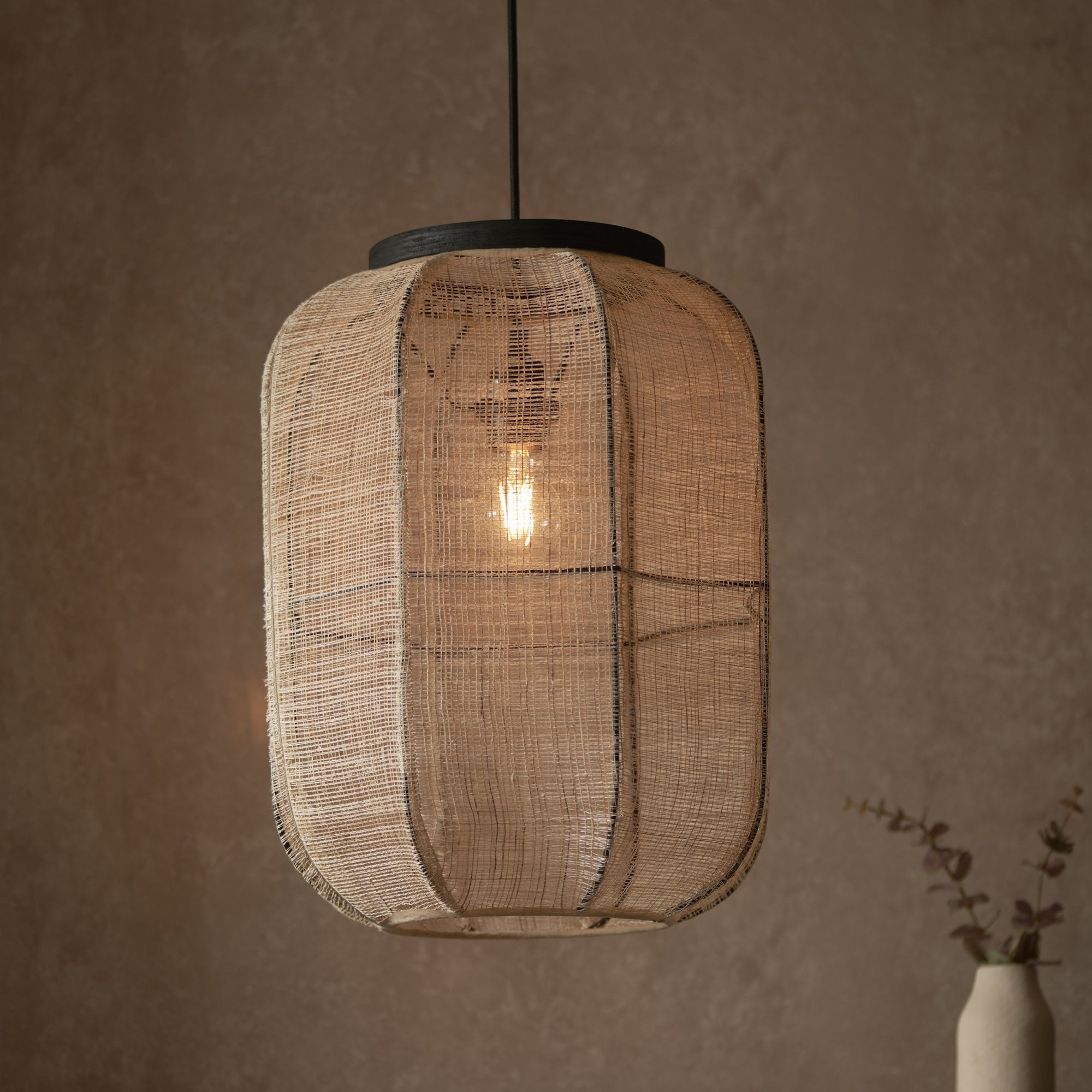101689 Zaire 1 Light Pendant Natural Linen & Matt Black