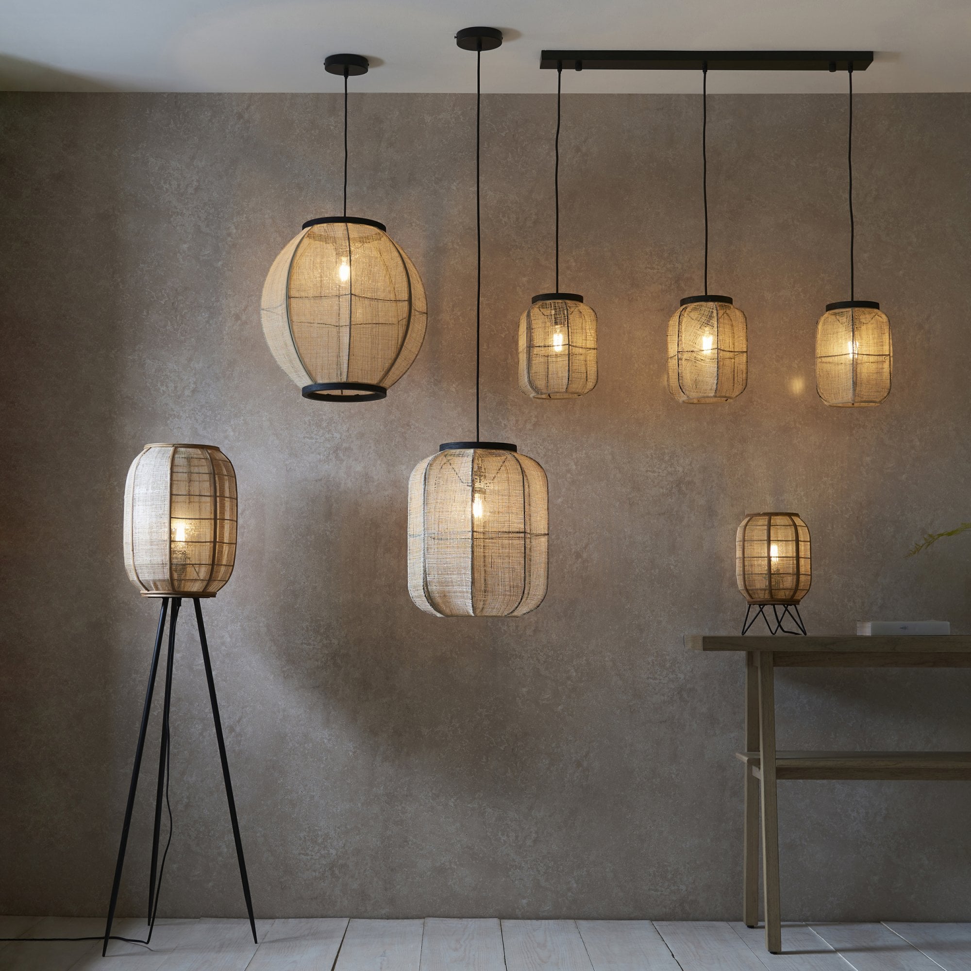 101689 Zaire 1 Light Pendant Natural Linen & Matt Black