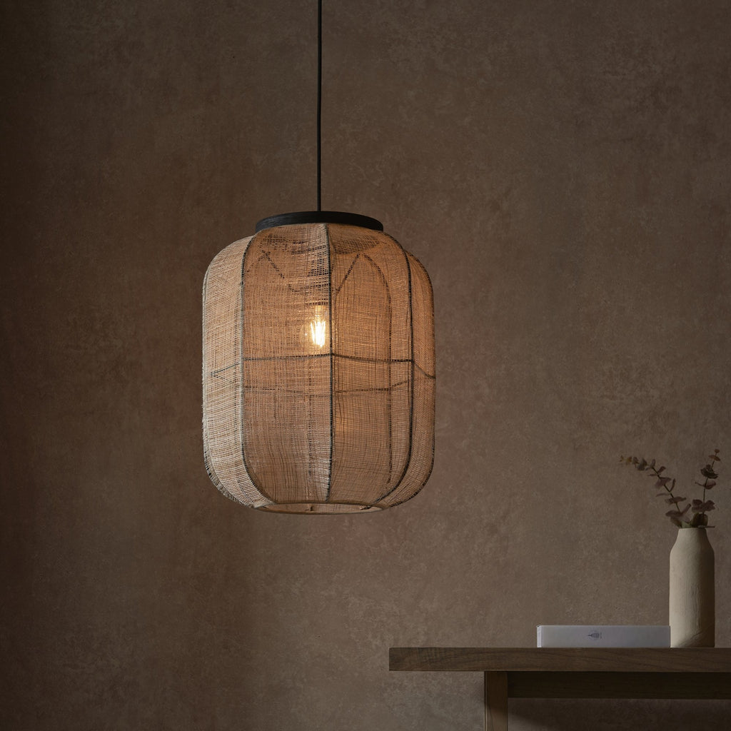 101689 Zaire 1 Light Pendant Natural Linen & Matt Black