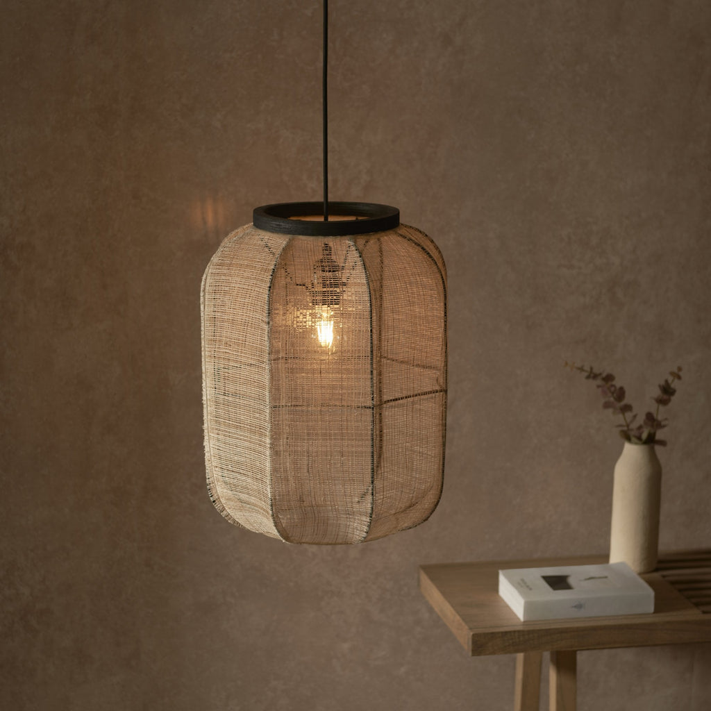 101689 Zaire 1 Light Pendant Natural Linen & Matt Black