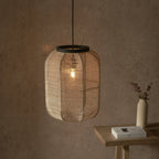 101689 Zaire 1 Light Pendant Natural Linen & Matt Black