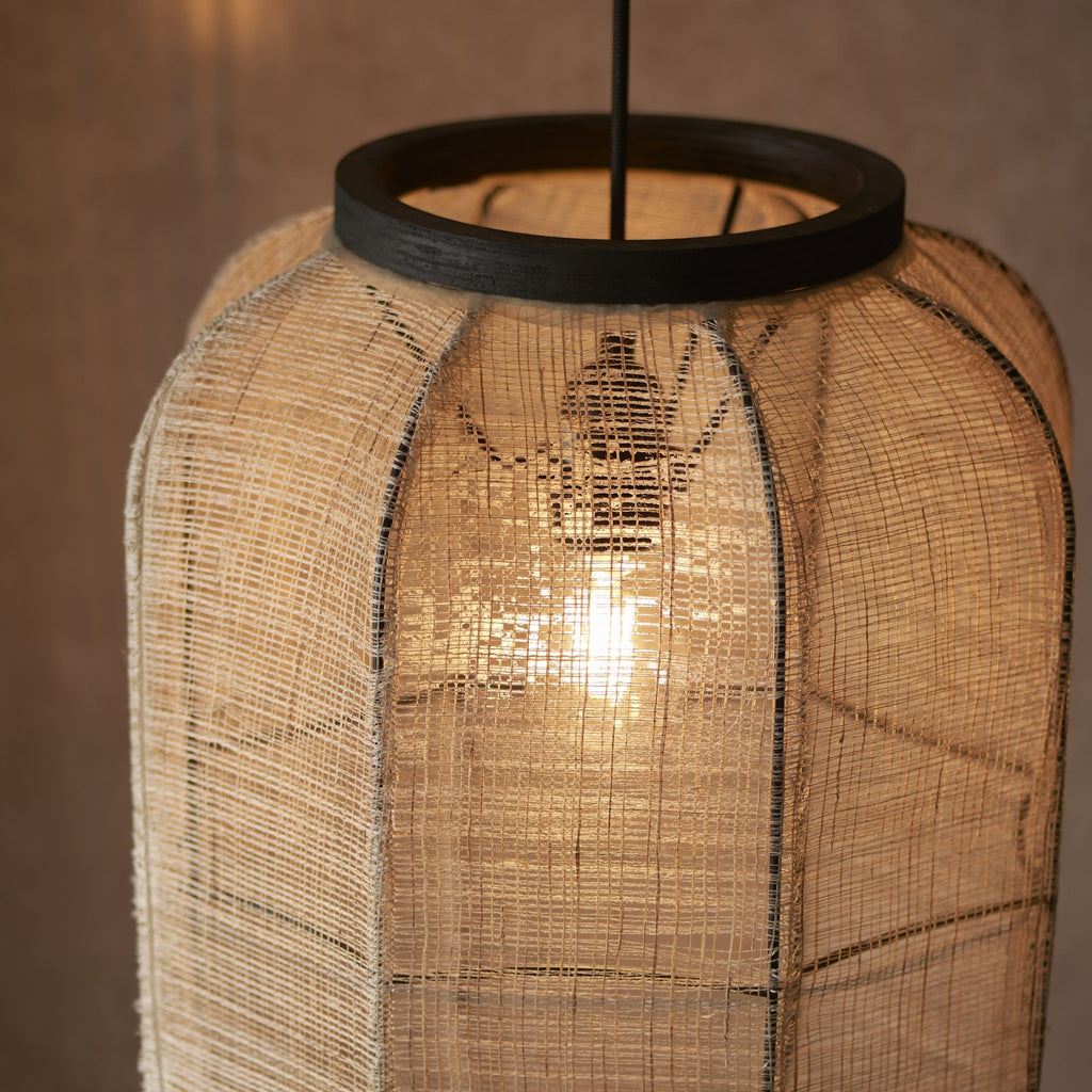 101689 Zaire 1 Light Pendant Natural Linen & Matt Black