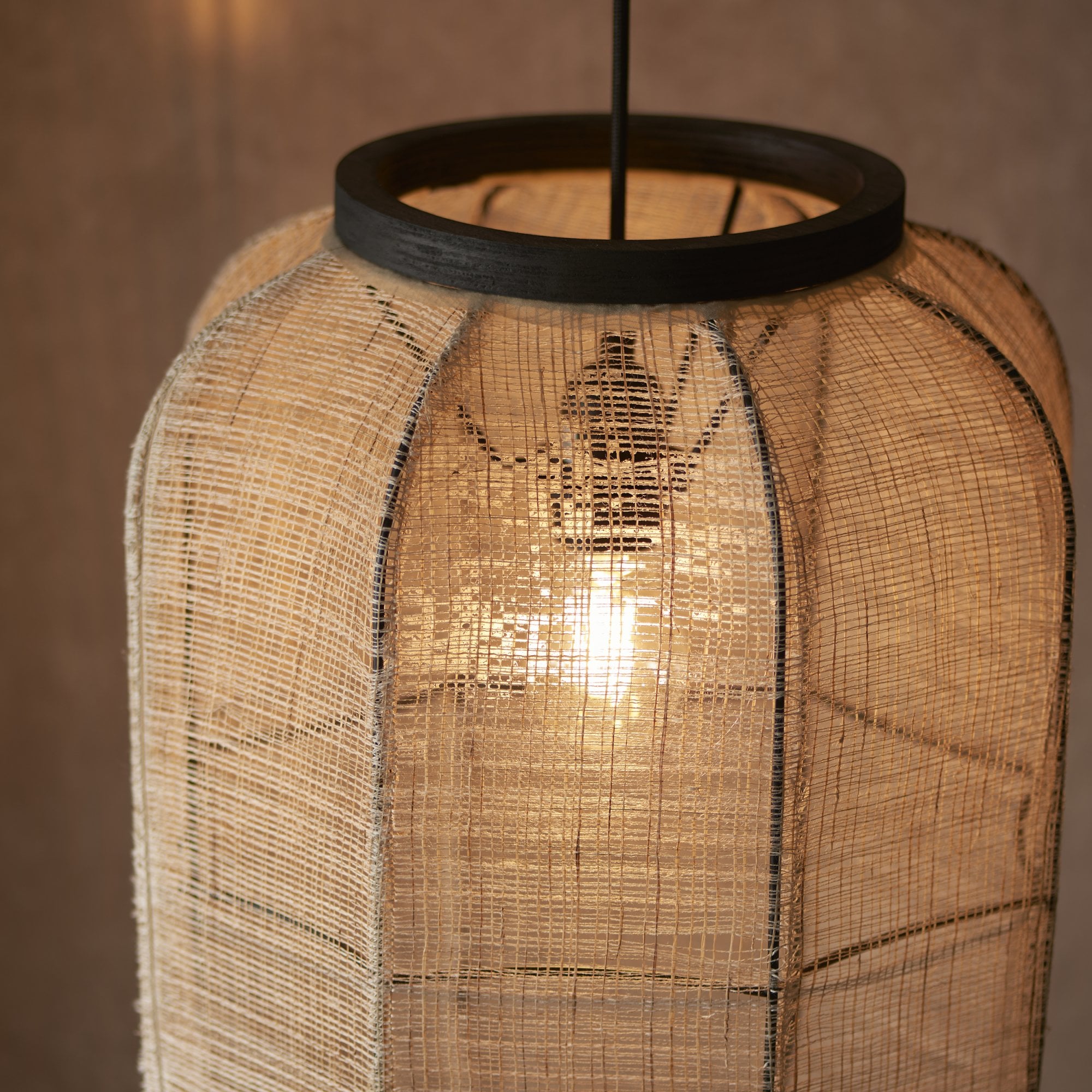 101689 Zaire 1 Light Pendant Natural Linen & Matt Black