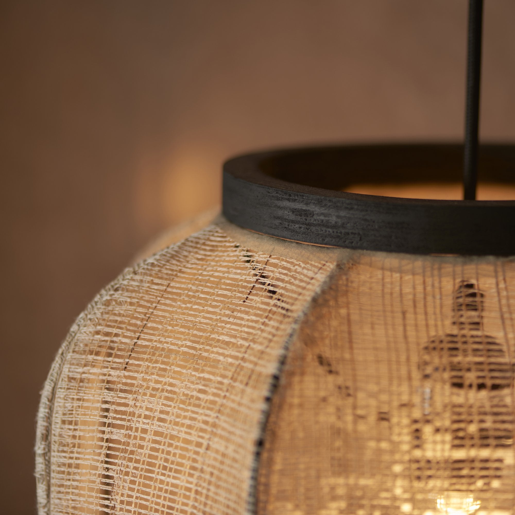 101689 Zaire 1 Light Pendant Natural Linen & Matt Black