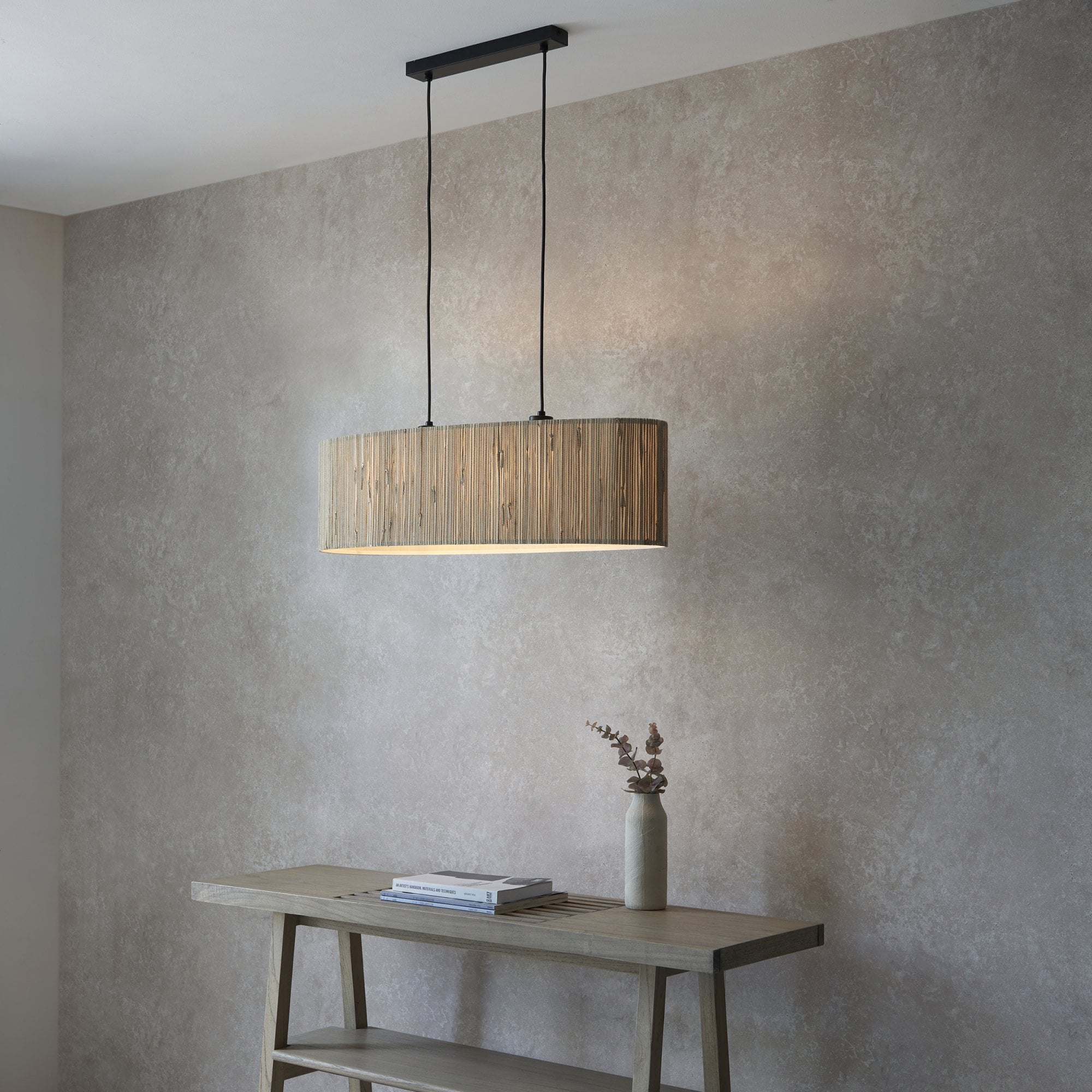 101692 Longshore 2 Light Pendant Natural Seagrass & Matt Black