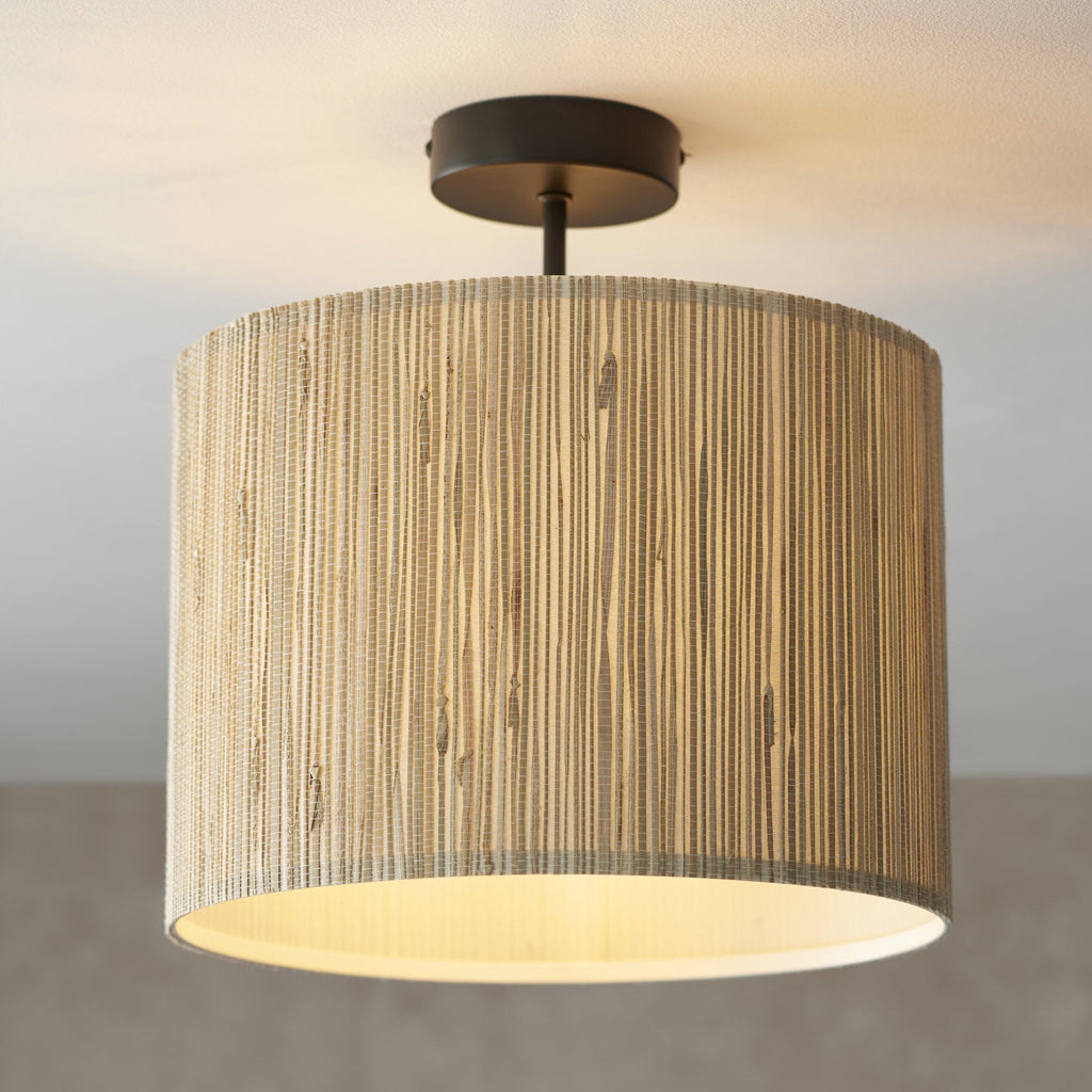 101695 Longshore 1 Light Semi Flush Ceiling Light Natural Seagrass & Matt Black